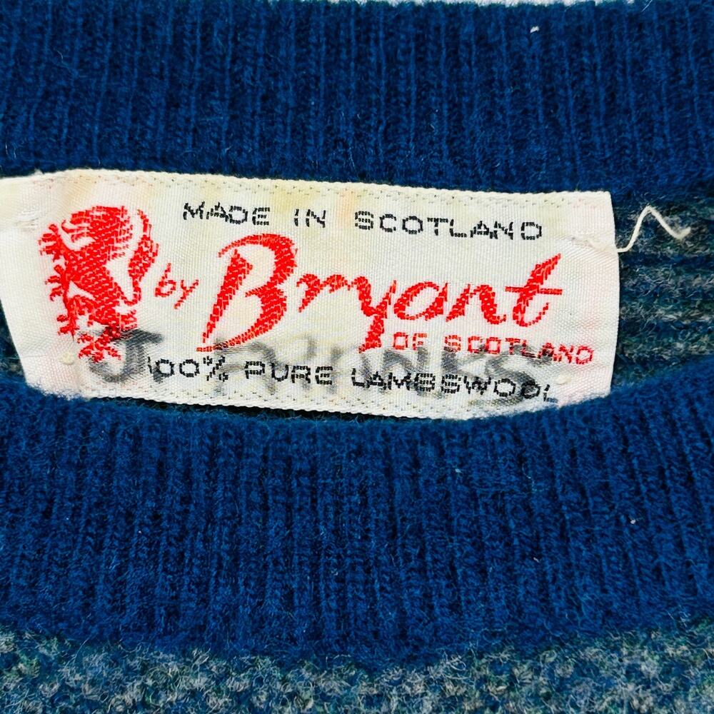 BRYANT OF SCOTLAND Sweater Mens M Lambswool Jumper Crewneck Pullover Blue VTG - Picture 5 of 13